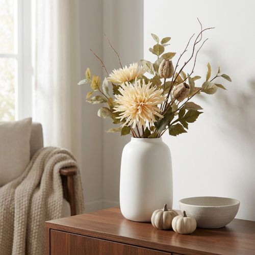 Chrysanthemum Cream Artificial Flower with 2 Flowers L70cm | Floristik24.co.uk