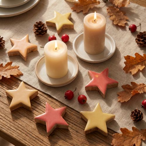 Scatter decoration wooden stars stars mango wood apricot yellow 5cm 12 pcs | Floristik24.co.uk