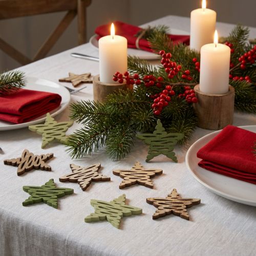 Wooden Stars Christmas Table Décor Green Ø4cm 72 pcs | Floristik24.co.uk