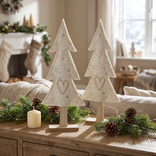 Christmas tree felt decoration with heart cream beige H35cm 2 pcs | Floristik24.co.uk