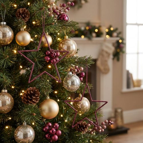Decorative Star Berry Christmas Decoration Hanging Glitter Ø18cm 8 Piece Set | Floristik24.co.uk