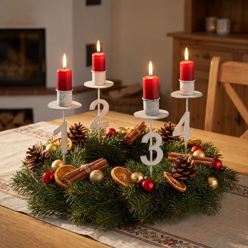 Advent candle holder with thorn and numbers white H11cm 4 pcs | Floristik24.co.uk