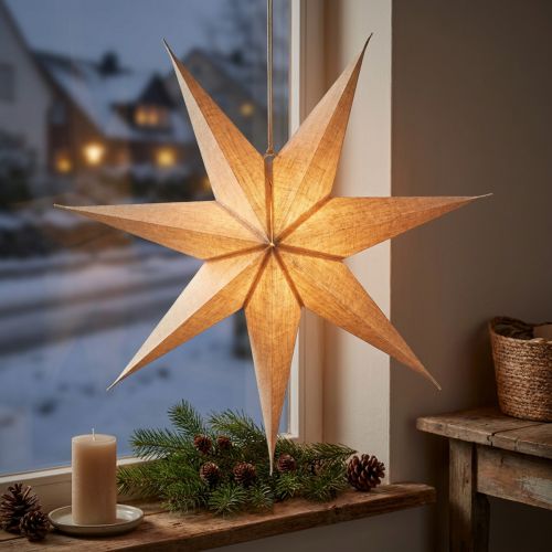 Lighted Paper Star, Natural Jute, Christmas, 60cm | Floristik24.co.uk