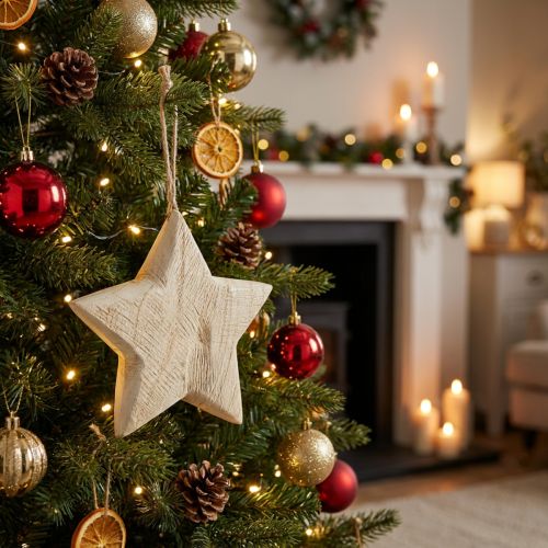 Wooden star, natural Christmas ornament, Ø13.5cm, FSC wood | Floristik24.co.uk