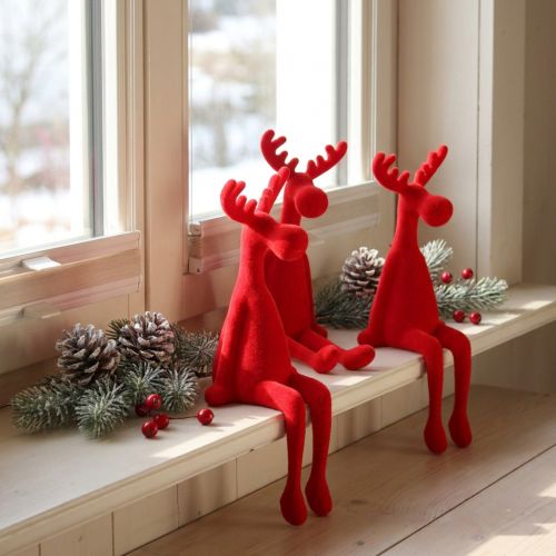 Sitting Moose Shelf Sitter Christmas flocked Red 31cm 3pcs | Floristik24.co.uk