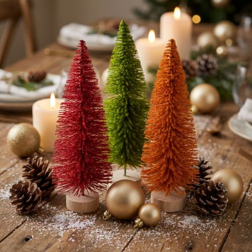 Kunststoff Christmas Table Trees, 31 cm, Set of 3 (Green, Red, Orange) | Floristik24.co.uk
