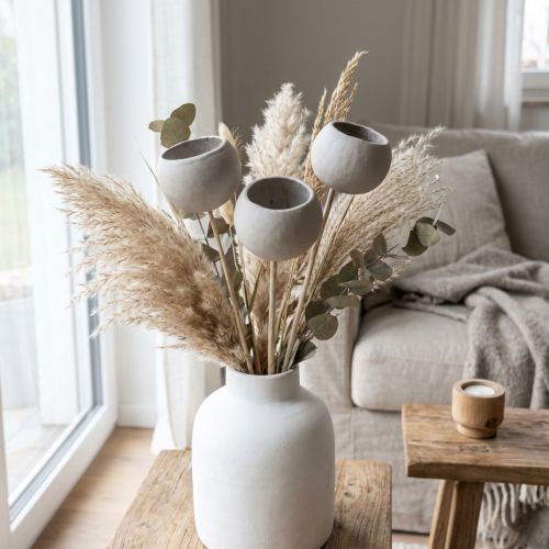 Dried flowers decoration bell cups on a stick grey 37cm 3 pcs | Floristik24.co.uk