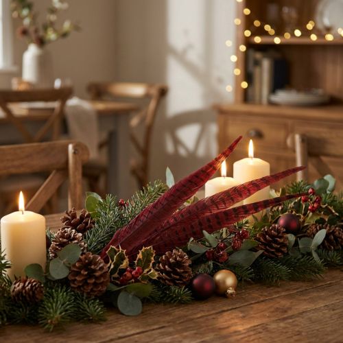 Pheasant Feathers Red Real Feathers Decoration Wine Red 35-45cm 9 Pcs | Floristik24.co.uk