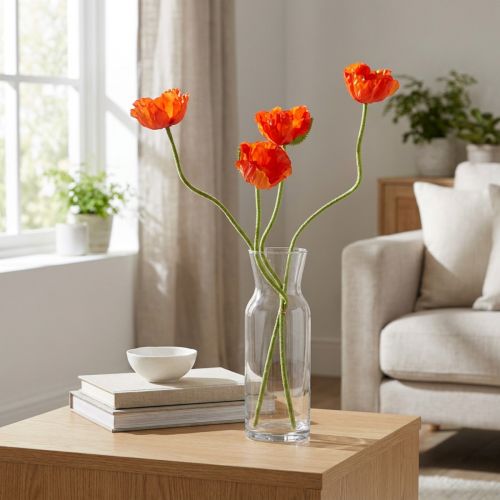 Poppies artificial flowers orange 58cm–74cm 3pcs | Floristik24.co.uk