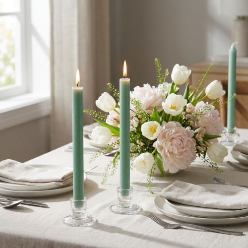 Solid green taper candles, 22×240mm, 12 pieces | Floristik24.co.uk