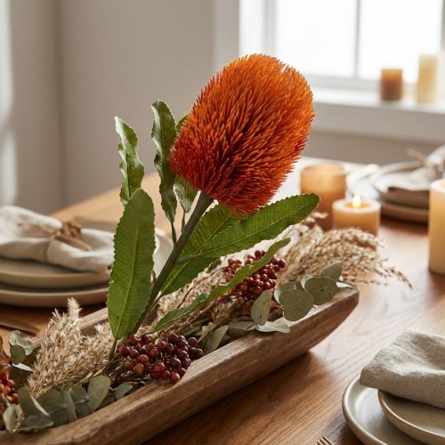 Artificial Flower Banksia Orange Autumn Decoration Funeral Flowers 64cm | Floristik24.co.uk