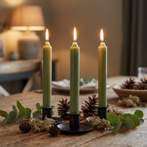 Taper candle green dyed premium candles 120mm/Ø21mm 6pcs | Floristik24.co.uk