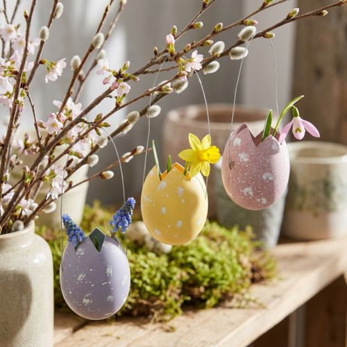 Easter egg to hang purple, pink, yellow egg plastic H6.5cm 6pcs | Floristik24.co.uk