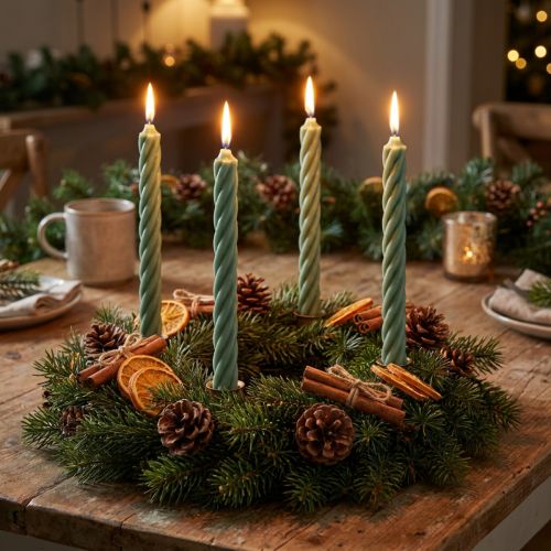 Rustic Candles Taper Candles Solid Colored Green 350/28mm 4 Pcs | Floristik24.co.uk