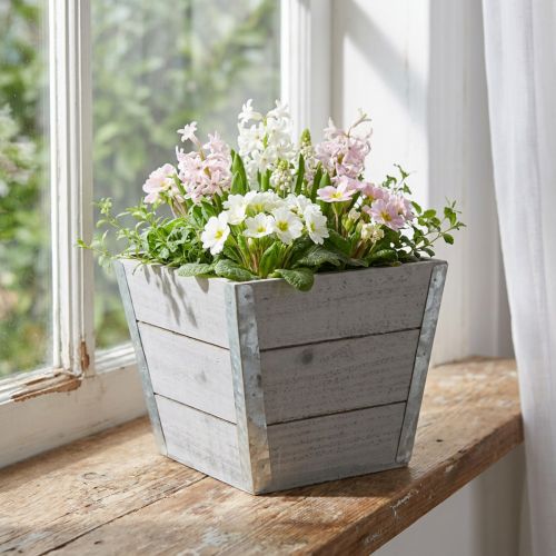Flower box wooden planter shabby chic gray 19x19x15.5cm | Floristik24.co.uk