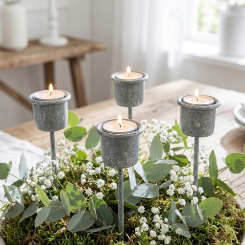 Candle holder for sticking Shabby Chic Grey Ø3cm H8.5cm 8 pcs | Floristik24.co.uk