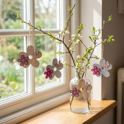 Wall decoration wooden flower butterfly white pink 10×9cm 8 pcs | Floristik24.co.uk