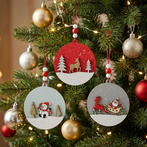 Christmas pendant round wooden decoration to hang up Ø8.5cm 6pcs | Floristik24.co.uk