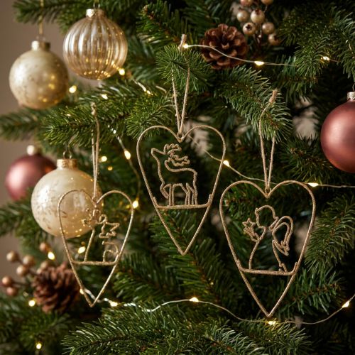 Christmas tree decorations heart metal hearts decoration golden 12cm 6pcs | Floristik24.co.uk