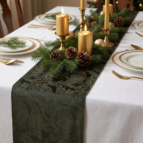 Product Velvet ribbon table runner green table ribbon Paisley 150mm 3m