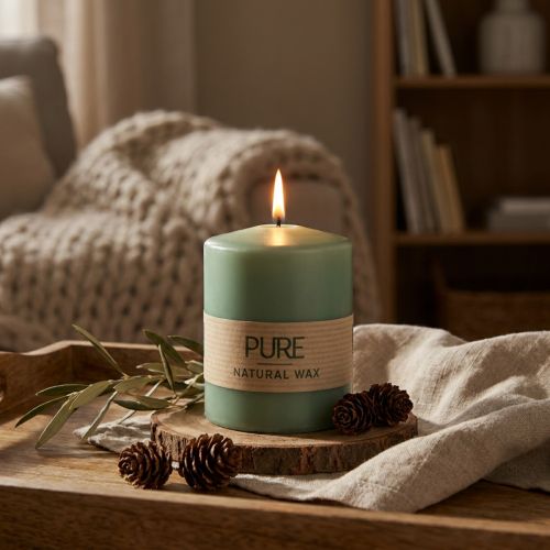 PURE pillar candle green emerald Wenzel candles 90/70mm | Floristik24.co.uk