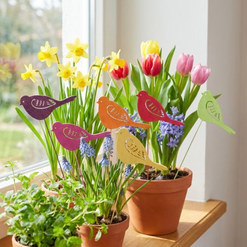 Spring decoration flower plug wooden bird decoration 28cm 18 pcs | Floristik24.co.uk