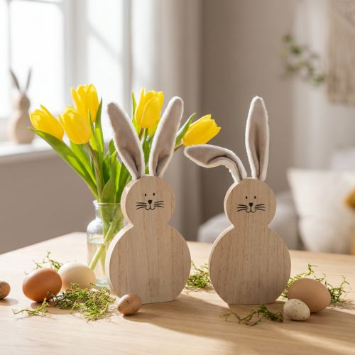 Wooden Rabbit with Movable Ears Brown White 11.5×27cm 2 pcs | Floristik24.co.uk