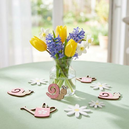 Product Scatter Decoration Wooden Flowers Snails Watering Cans Pink 4cm 36 Pcs
