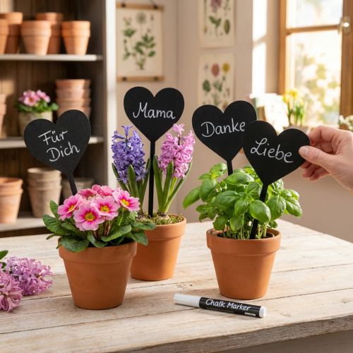 Wooden heart-shaped flower stakes, decorative heart stakes, 9cm, set of 6 | Floristik24.co.uk