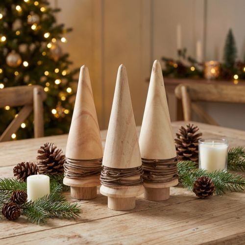 Mini Christmas Tree Wooden Decoration Natural Table Decoration H13.5cm 3 pcs | Floristik24.co.uk