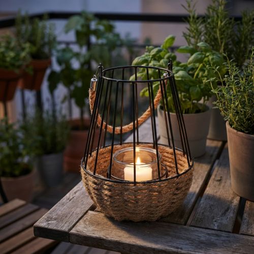 Lantern with handle and glass black natural Ø18cm H22cm | Floristik24.co.uk