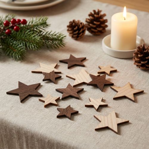Decoration Stars Christmas Natural Brown Ø3.5–5.5cm 48 pcs | Floristik24.co.uk