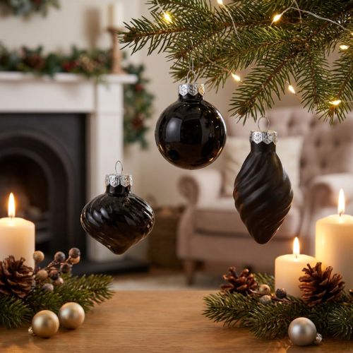 Product Mini Christmas tree balls glass onion black Ø3cm 9 pcs