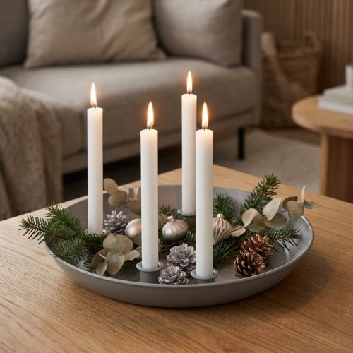 Taper candle holder for 4 candles, candle bowl, grey metal, Ø30cm | Floristik24.co.uk