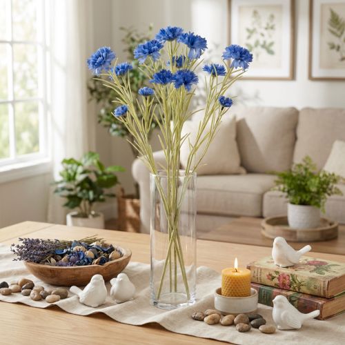 Product Cornflower artificial flower for elegant living room design, summer decoration, 68cm, 4 pieces