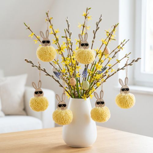 Easter Bunny Decoration for Hanging, Fluffy Bunny, Yellow, Ø7cm, 6 Pieces | Floristik24.co.uk