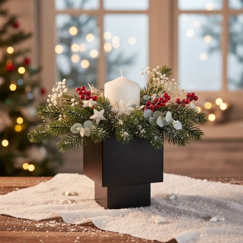 Product Black Metal Plant Pot Cube with Base 22cm