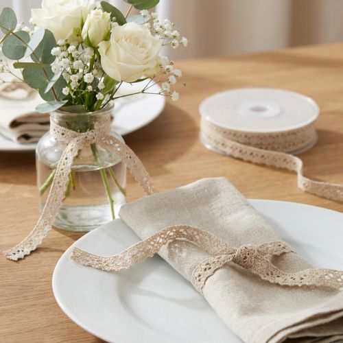 Decorative ribbon crochet lace ribbon beige W12mm L20m | Floristik24.co.uk