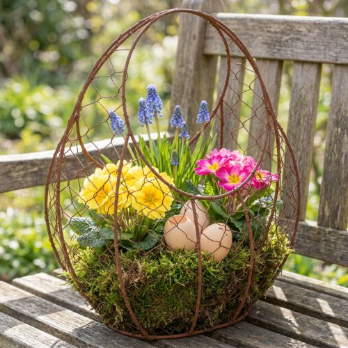 Wire basket, metal planter, spring decoration, Easter basket, brown, rust finish, H34cm L30cm | Floristik24.co.uk