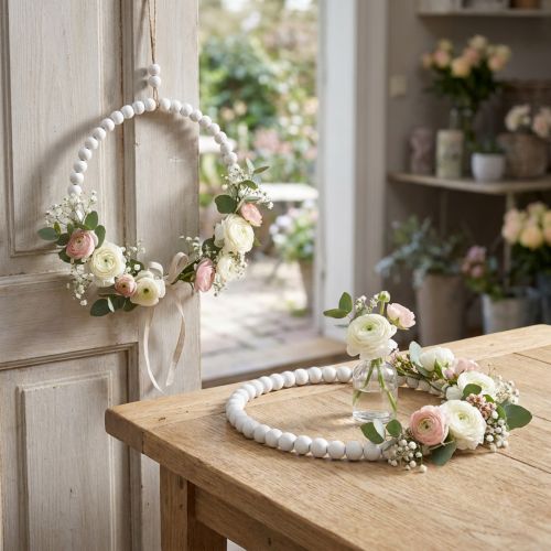 Decorative wooden ring Shabby Chic white Ø19cm, wedding, spring, door decoration, set of 4 | Floristik24.co.uk