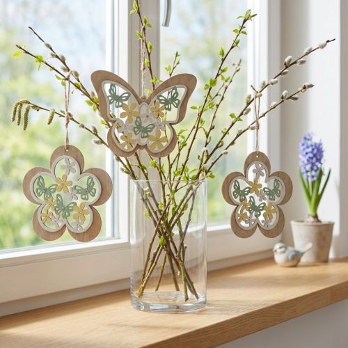 Butterfly to hang, wooden pendant flower, spring decoration with glitter H11/14.5cm 4pcs | Floristik24.co.uk