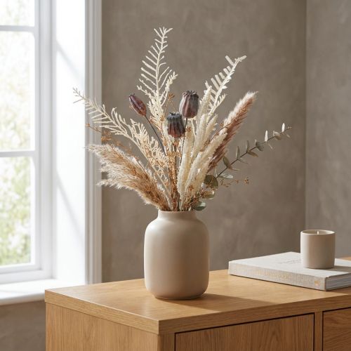 Poppy seed pods, decorative dried flowers, artificial fern, cream, 63cm – Elegant decoration for home & wedding | Floristik24.co.uk