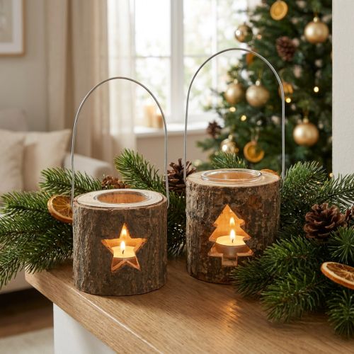 Tealight holder for hanging Tealight holder wood 7.5cm 2pcs | Floristik24.co.uk