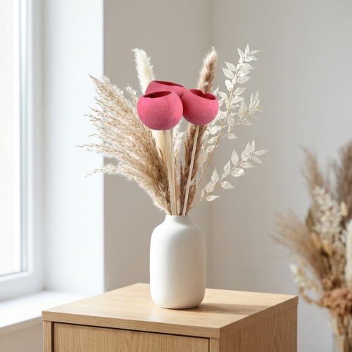 Product Dried flowers decoration bell cups on a stick pink 42cm 3 pcs