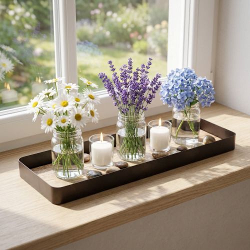 Decorative tray metal wood metal tray wooden base 40x13x3cm | Floristik24.co.uk