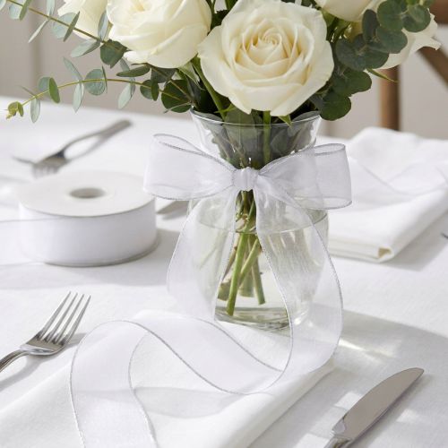 Organza ribbon gift ribbon white ribbon selvedge 50m | Floristik24.co.uk
