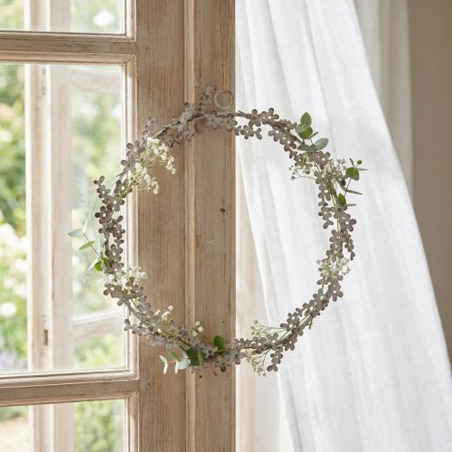 Window decoration, door wreath, shabby chic flower wreath, metal, white, Ø16.5cm | Floristik24.co.uk