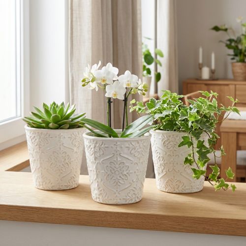 Planter Ceramic Plant Pot White Ø11cm H11cm 3pcs | Floristik24.co.uk