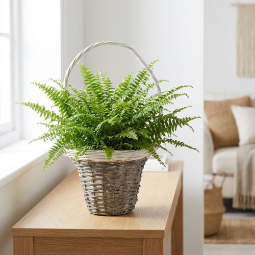 Wicker basket with handle, grey and white, Ø25 cm, H45 cm, decorative plant basket | Floristik24.co.uk
