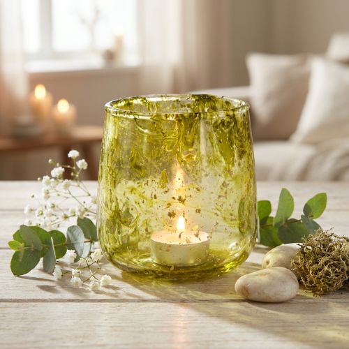 Lantern glass decoration vintage yellow-green Ø9cm H9.5cm | Floristik24.co.uk
